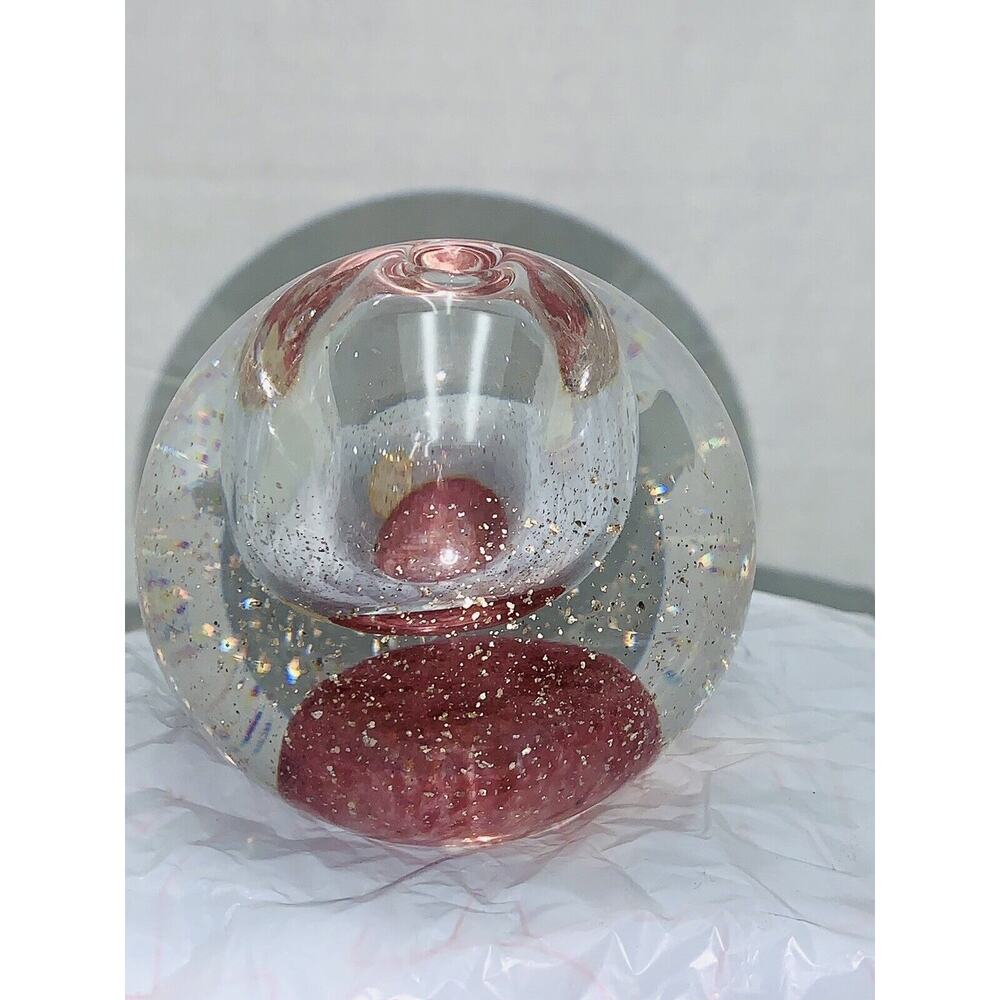 Bohemia Crystal OilLlamp Paperweight Made in Czech Republic Pink Glitter Hole